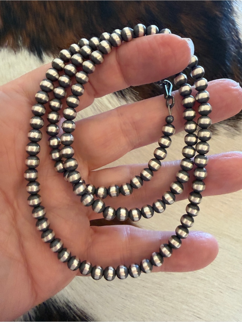 ❤️24” 5mm Navajo Desert Pearls / Beads Sterling Silver Necklace USA 18.2G Unisex